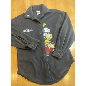 Peanuts Gang Cardigan Black Fleece Embroidered Sweater XXS Size Vintage Style